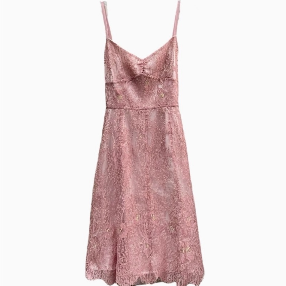 Ann Taylor Pink And Gold Spaghetti Strap Lace Cocktail Dress. Size 6P